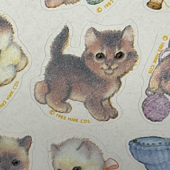 Vintage 1982 Hallmark Flocked Stickers Fluffy Fuzzy Cats Kittens Sticker Sheet - Picture 2 of 3